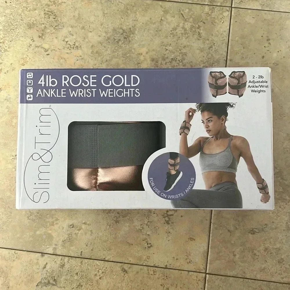 New in Box Rose Gold Ankle Wrist weights 2-2 lbs weights 4 lbs total Slim & Trim